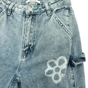 PACSUN Women's 24 Vintage Daisy Carpenter Blue Jeans Side Slit High Rise y2k 90s